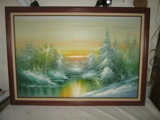 Antique Oil Painting.  C J Miller.  Winter Scene.