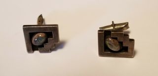 Vintage Sterling Silver Taxco Signed Stamped Mexico Cuff Links Gemstone