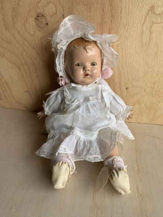 Vintage Ideal Composition Creepy Cracking Baby Doll 14” Tall Made In 1930’s