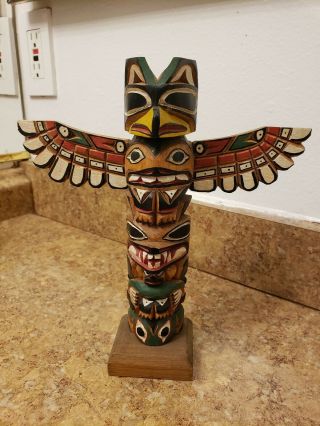 Rare Ray Williams Thunderbird Multicolor Wooden Hand Carved Totem Pole Signed