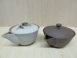 Japanese Old Pottery Teapot Kyusu Sencha,  Tea Ceremony Set Of 2 /122