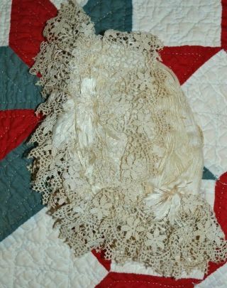Antique Silk And Lace Doll Bonnet Hat Very Worn For Pattern Study/parts
