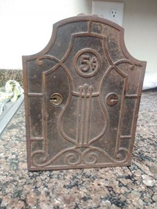 Vintage Cast Iron Coin Bank " Rare Find Here " 5 Cent