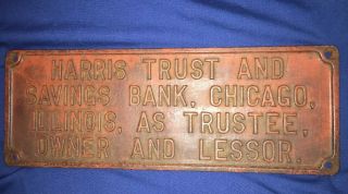 Antique Harris Trust & Savings Bank Chicago Cast Iron Building Plaque Sign
