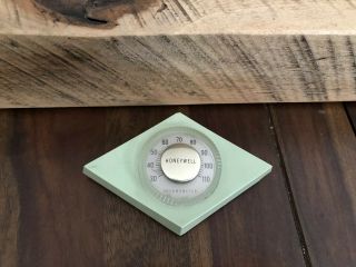 Vintage Mid Century Honeywell Green Wall Mount Thermometer.  Rare Color