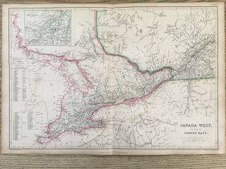 1859 Ontario Quebec Canada Hand Coloured Antique Map By W.  G.  Blackie