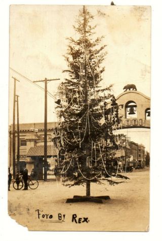 Rare Rppc Postcard Outdoor Christmas Tree San Joaquin Mission Arch Lodi Ca 1910s