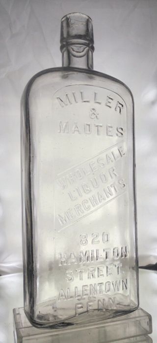 Miller Madtes Allentown Pennsylvania Antique Tooled Top Whiskey Bottle