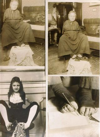 Four Very Rare Photographs Of Arm - Less Women Using Their Feet Instead Of Hands