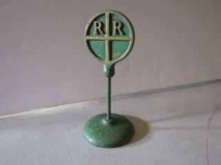 Vintage Antique Arcade Cast Iron Sign - Green Rr Crossing (railroad)