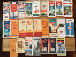 25 Antique 1940’s 1950’s Road Maps,  Gas,  Oil,  Sohio,  Texaco,  Esso,  Gulf,  Shell