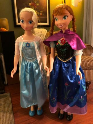 Disney Frozen My Size Elsa And Anna Dolls 38 " 3 Ft Tall W/ Outfits Rare