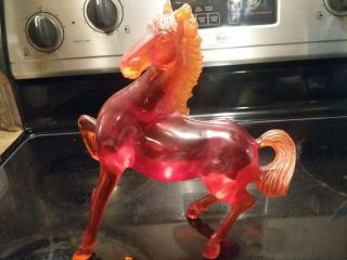 Vintage Mid - Century Modern Red Orange Hand Carved Acrylic Horse Statue