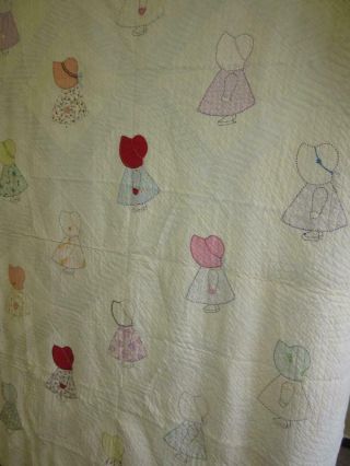 Vtg Antique Cotton Sunbonnet Sue Applique Embroidered Hand Quilt Bedspread As - Is