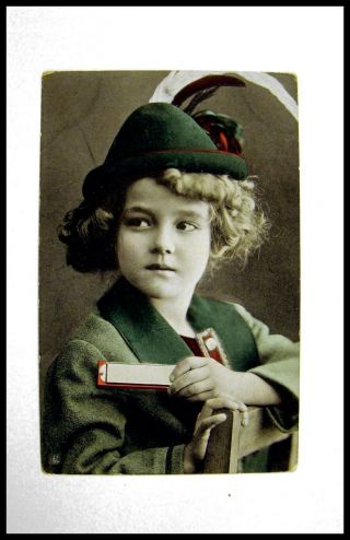 1910 " Harmonica Girl " Postcard,  Rare