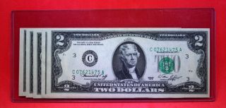 1976 Philadelphia Uncirculated Two Dollar Bill Crisp $2 Sequential 5 Notes Rare