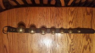 7 Vintage Antique Brass Leather Sleigh Bells Petal Design Dennis Knight No 2 - 14