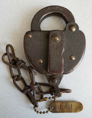 Louisville And Nashville L&n Railroad Switch Lock With Chain And Tag 1959 - Rare