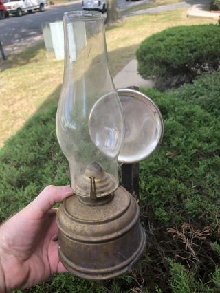 Rare Antique Victor Victorian Brass Oil Lamp With Mercury Glass Reflector