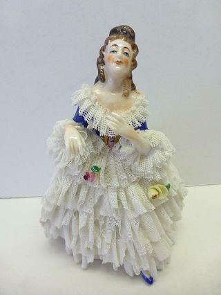 Antique Vintage Dresden Germany Lace Lady Expressive Hands Figurine 5.  25 "