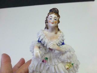 Antique Vintage DRESDEN Germany Lace Lady Expressive Hands Figurine 5.  25 