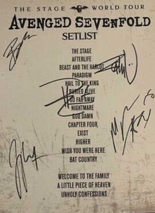 Rare Full Band Autographed Avenged Sevenfold Set List
