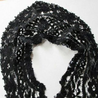 Antique French Victorian Black Cotton Handmade Bobbin Lace Collar,  Cuffs