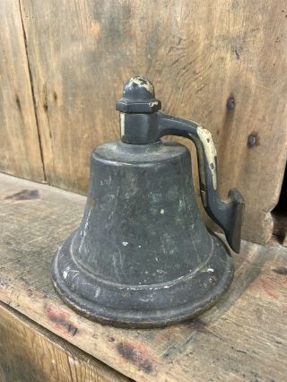 Antique 19th C Brass Dinner Classroom Bell Hand Finished W/ Slip Bracket