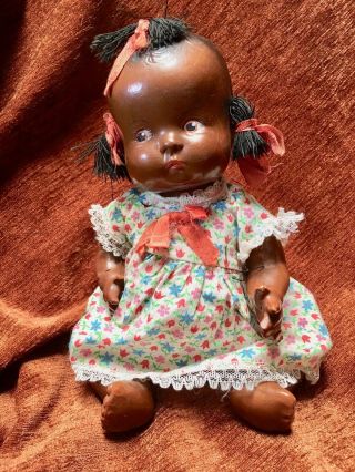 9 " Antique Black Unmarked Composition Baby Doll Just Adorable