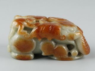 Chinese Exquisite Hand - Carved Elephant Monkey Bat Carving Jadeite Pendant