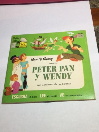 Vintage 1968 Rare Walt Disney Book & Record In Spanish Peter Pan