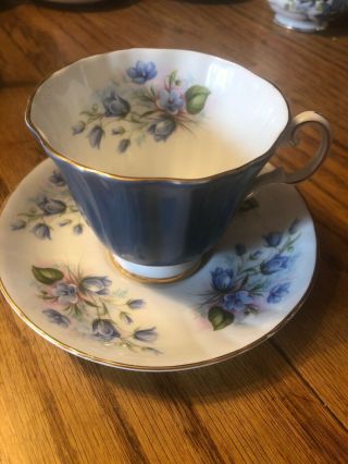 Vintage Royal Grafton Fine Bone China Tea Coffee Cup W Saucer Blue Flower