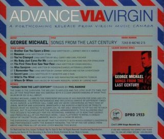 George Michael Songs From The Last Century Rare Canada Promo Advance Cd Wham
