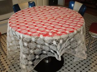 Vintage Handmade White Crochet Lace Tablecloth 51 " X 70 "