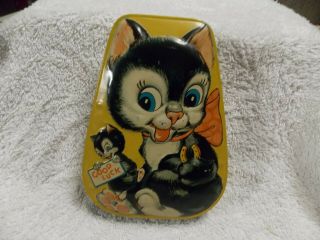 Rare Vintage Embossed Cat - Kitten Candy Tin Good Luck Horseshoe Made In England