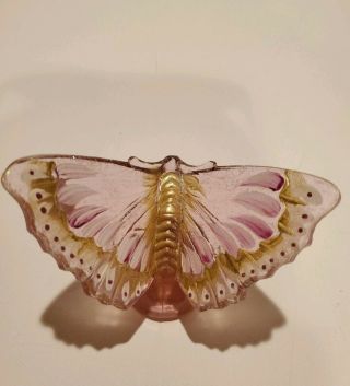 Fenton Pink Butterfly Hand Painted Signed D.  Fredrick Purple Gold Fleck Rare