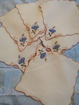 Set Of 6 Rare & Gorgeous Madeira Embroidered & Cutwork 8 " Linen Napkins