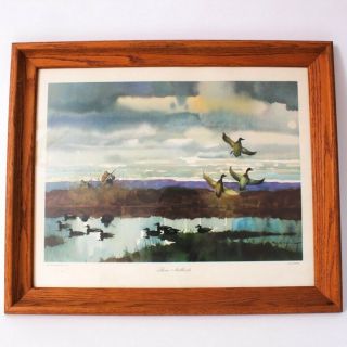 " Three Mallards " Duck Hunt Vtg Roy M.  Mason Watercolor Art Print - Signed Framed