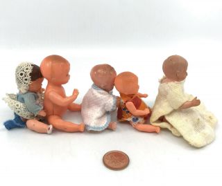 Dollhouse Doll x 5 Baby 1950s Celluoid Vinyl Plastic 3in ES Germany Turtle Mark 2