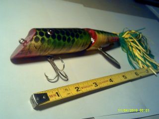Vintage D.  A.  Lures Wood Glass Eyes Musky Fishing Lure 6 1/4 "