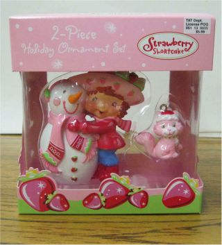 Strawberry Shortcake Custard 2 Piece Holiday Ornament Set Box 2004 Christmas