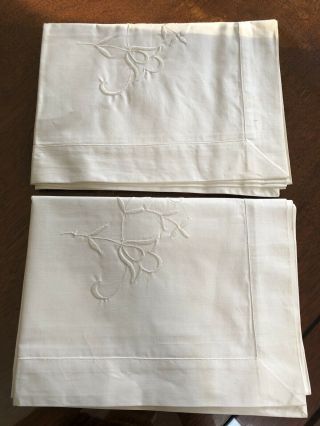 Pair Vintage White Cotton Embroidered Oxford Pillowcases 84x58cm