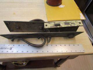 Vintage Large Heavy Brass Door Handle Backplate /thumb Latch - Reading Lock