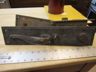 Vintage Large Heavy Brass Door Handle Backplate /Thumb Latch - Reading Lock 2