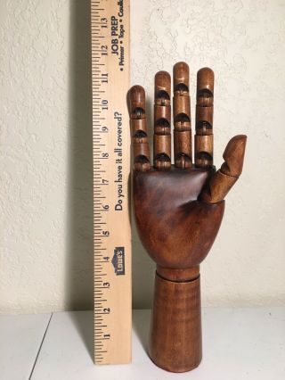 Wooden Right Hand Fingers Move Like Real Hand Stained Wood Velvet Base Rare