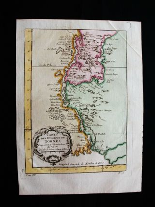 1754 Bellin: Orig.  Map North Sea,  Tornio,  Finland,  Lapland Greenland Glacial Sea