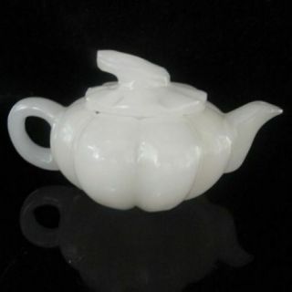 Chinese Natural Afghanistan White Jade Hand - Carved Plum Flower Teapot & Lid D02