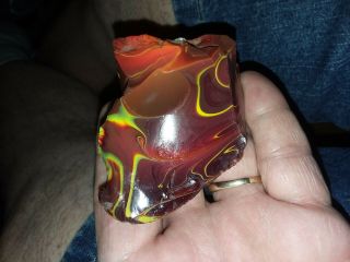 Maroon Red And Yellow Slag Glass Chunk.  Rare Colors