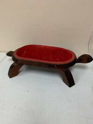 Vintage Retro Red Velvet Wood Turtle Foot Stool Ottoman Bnfts Charity