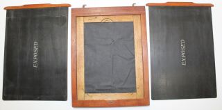 Antique 5 X 7 Inch Wooden Glass Plate Film Holder W Both Darkslides